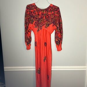 Free People Clarity Midi Dress Boho Orange Floral XS